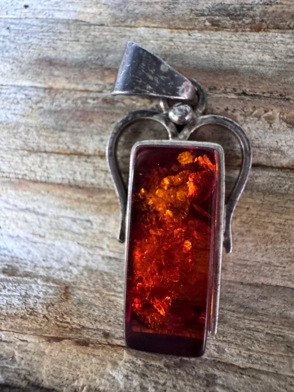 Amber Pendant Sterling Silver 925 Angel Wing Design 6.15g 1.5” - Picture 3 of 5